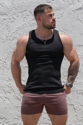 Ribbed Muscle Tank Top - Black