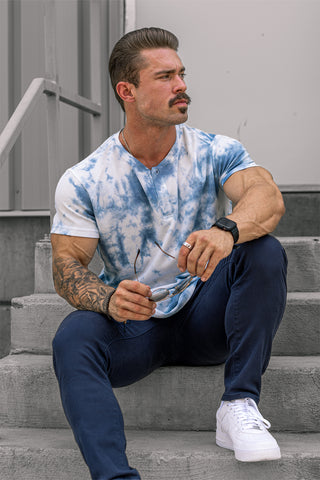 Waffle Henley T-Shirt - Blue Tie Dye